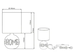 Tischleuchte ESNA Keramik-Sockel Schriftzug HOME Stoffschirm Braun, Höhe 31cm