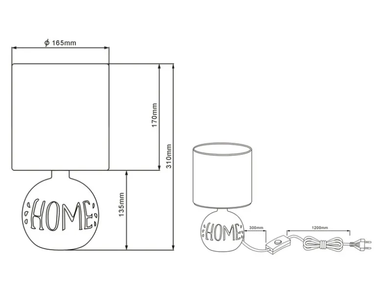 Tischleuchte ESNA Keramik-Sockel Schriftzug HOME Stoffschirm Braun, Höhe 31cm