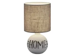 Tischleuchte ESNA Keramik-Sockel Schriftzug HOME Stoffschirm Braun, Höhe 31cm