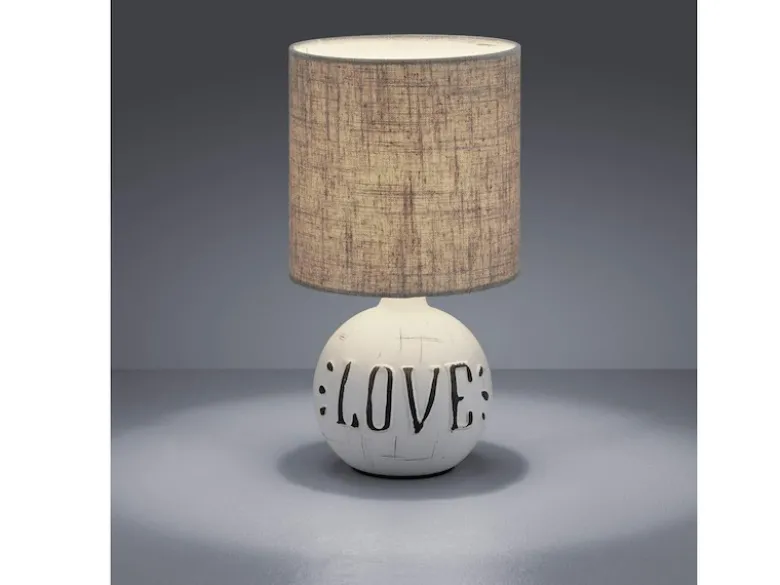 Tischleuchte ESNA Keramik-Sockel Schriftzug LOVE Stoffschirm Braun, Höhe 31cm