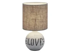 Tischleuchte ESNA Keramik-Sockel Schriftzug LOVE Stoffschirm Braun, Höhe 31cm