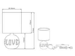 Tischleuchte ESNA Keramik-Sockel Schriftzug LOVE Stoffschirm Braun, Höhe 31cm