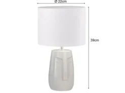 Tischleuchte FACE mit Keramikfuß Beige & Leinenschirm Weiß, Höhe 39cm
