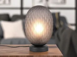 Tischleuchte FACETTE mit ovalem Lampenschirm Rauchglas, Höhe 28cm