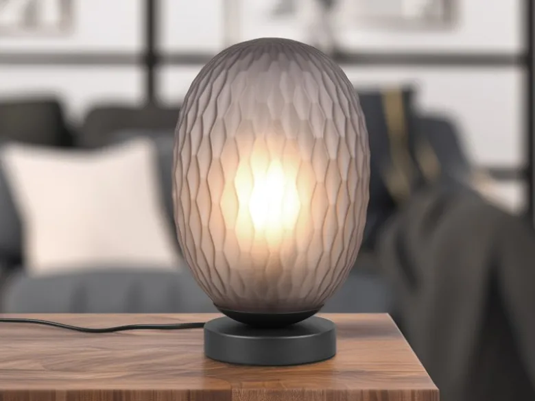 Tischleuchte FACETTE mit ovalem Lampenschirm Rauchglas, Höhe 28cm
