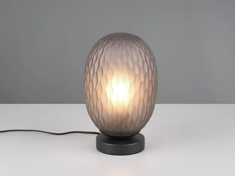 Tischleuchte FACETTE mit ovalem Lampenschirm Rauchglas, Höhe 28cm