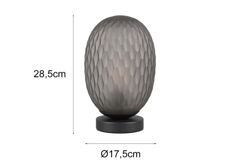 Tischleuchte FACETTE mit ovalem Lampenschirm Rauchglas, Höhe 28cm