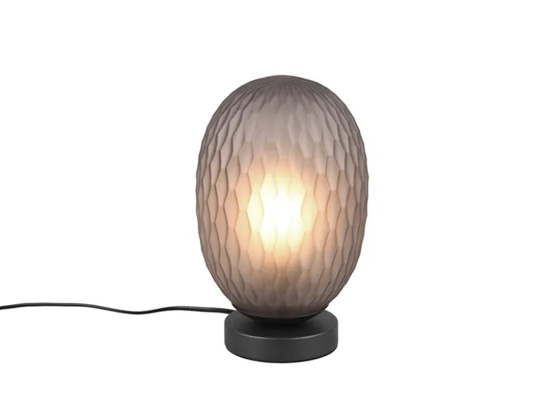 Tischleuchte FACETTE mit ovalem Lampenschirm Rauchglas, Höhe 28cm