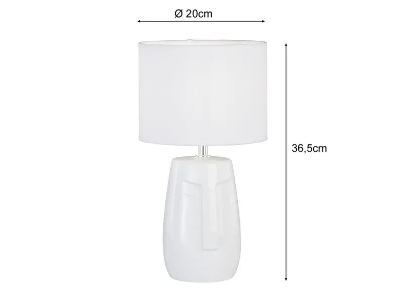 Tischleuchte FACE Weiß mit Keramikfuß & Stoffschirm, Höhe 36,5cm