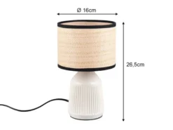 Tischleuchte FORMENTERA, Keramikfuß Weiß, Papierschirm geflochten, Höhe 26,5cm