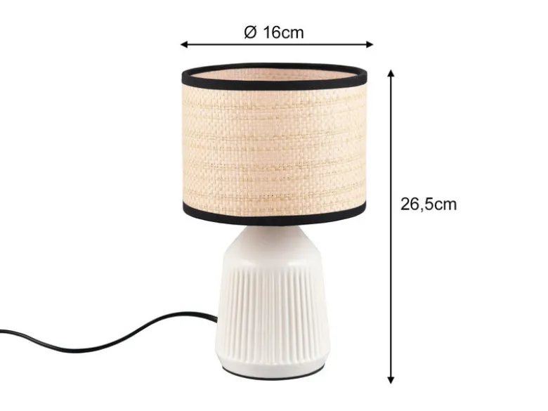 Tischleuchte FORMENTERA, Keramikfuß Weiß, Papierschirm geflochten, Höhe 26,5cm