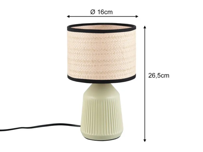 Tischleuchte FORMENTERA, Keramikfuß Grün, Papierschirm geflochten, Höhe 26,5cm