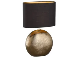 Tischleuchte FORO, Keramikfuß Bronze Antik & Stoffschirm Schwarz Gold, Höhe 53cm