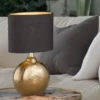 Tischleuchte FORO, Keramikfuß Bronze Antik & Stoffschirm Schwarz Gold, Höhe 39cm