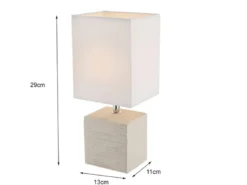 Tischleuchte GERI eckig Weiß mit Keramikfuß und Stoffschirm, Höhe 29cm
