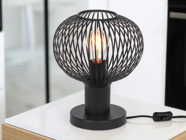 Tischleuchte GILA mit Gitter Lampenschirm Schwarz, Höhe 28cm