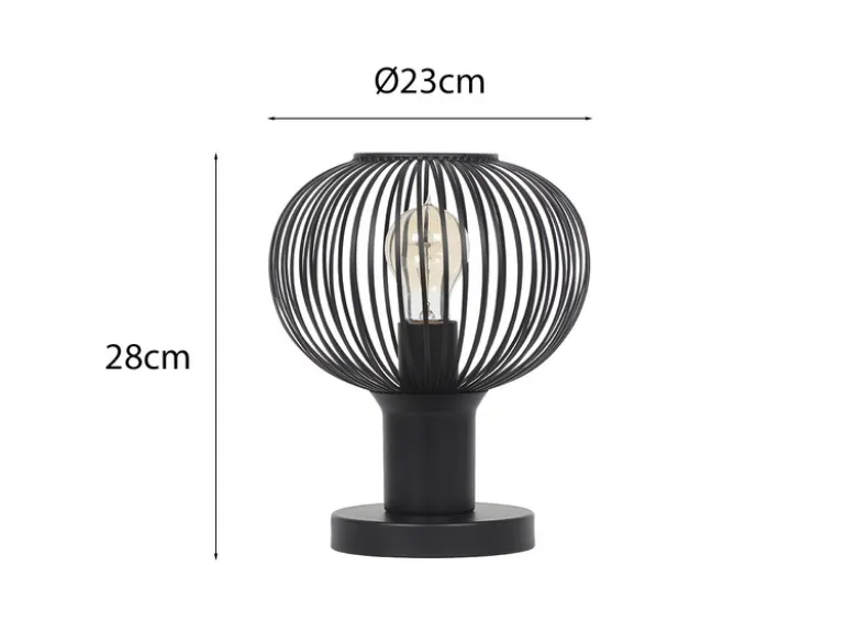 Tischleuchte GILA mit Gitter Lampenschirm Schwarz, Höhe 28cm