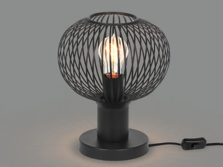 Tischleuchte GILA mit Gitter Lampenschirm Schwarz, Höhe 28cm