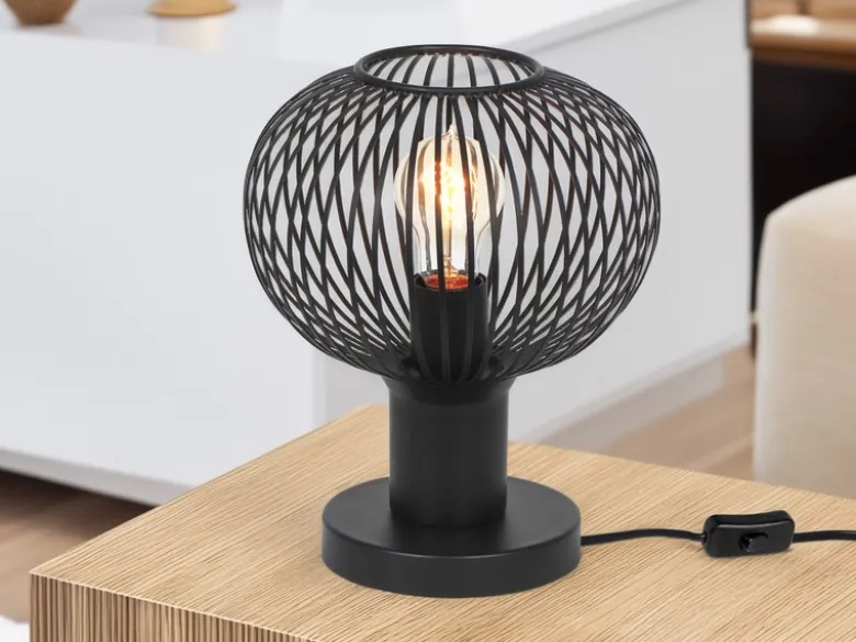 Tischleuchte GILA mit Gitter Lampenschirm Schwarz, Höhe 28cm