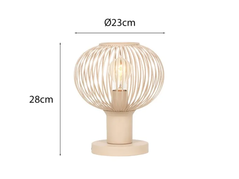 Tischleuchte GILA mit Gitter Lampenschirm Beige, Höhe 28cm