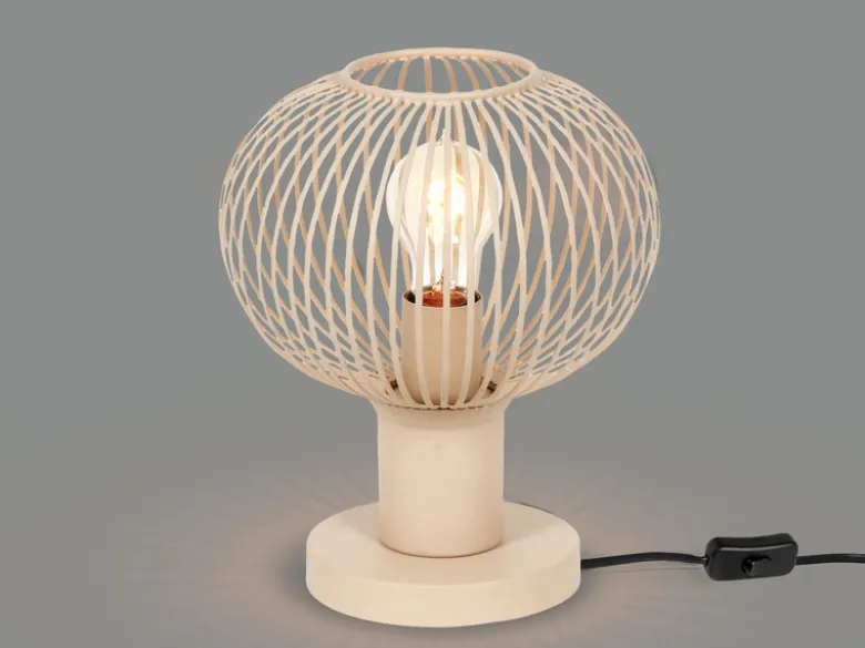 Tischleuchte GILA mit Gitter Lampenschirm Beige, Höhe 28cm