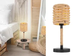 Tischleuchte HALIA I Seillampe mit geflochtenem Lampenschirm, Höhe 45cm