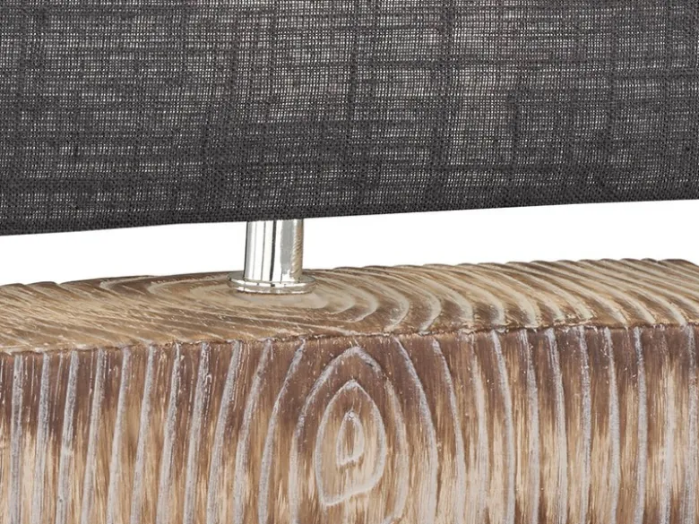 Tischleuchte HAUKE Keramikfuß Holzoptik & Leinenschirm Grau, Höhe 30cm