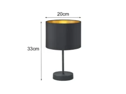 Tischleuchte HOSTEL Stoff Lampenschirm Schwarz & Gold, Höhe 33cm