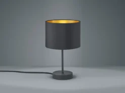 Tischleuchte HOSTEL Stoff Lampenschirm Schwarz & Gold, Höhe 33cm