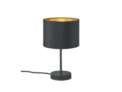 Tischleuchte HOSTEL Stoff Lampenschirm Schwarz & Gold, Höhe 33cm