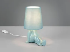 Tischleuchte HUMA Keramik Blau mit Stoffschirm, Höhe 24,5cm