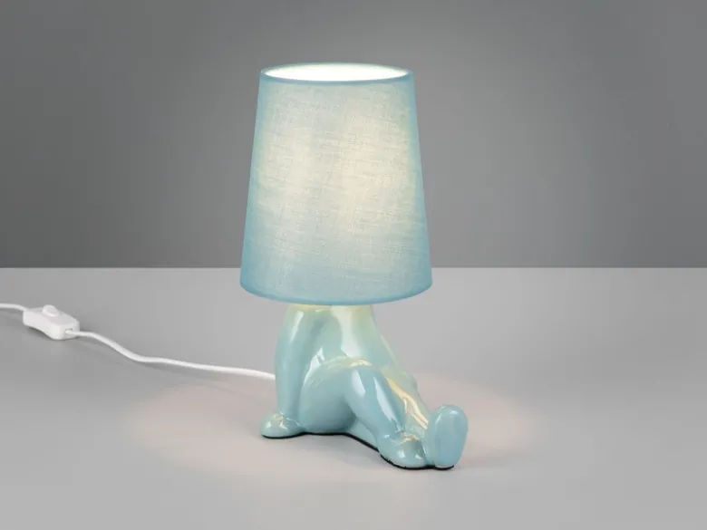 Tischleuchte HUMA Keramik Blau mit Stoffschirm, Höhe 24,5cm