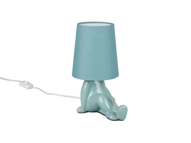 Tischleuchte HUMA Keramik Blau mit Stoffschirm, Höhe 24,5cm