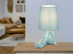 Tischleuchte HUMA Keramik Blau mit Stoffschirm, Höhe 24,5cm