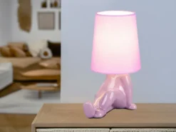 Tischleuchte HUMA Keramik Lila mit Stoffschirm, Höhe 24,5cm