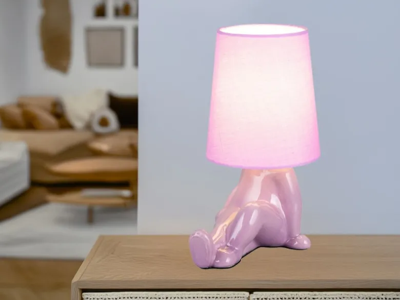 Tischleuchte HUMA Keramik Lila mit Stoffschirm, Höhe 24,5cm
