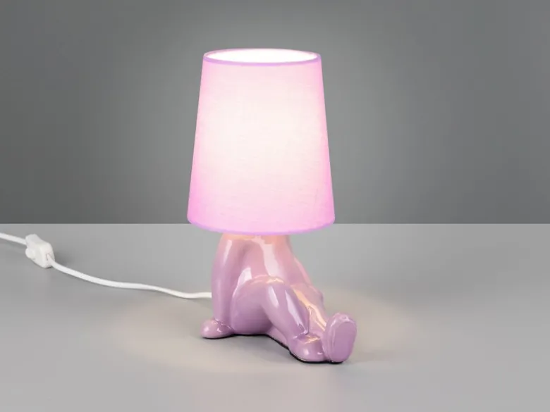 Tischleuchte HUMA Keramik Lila mit Stoffschirm, Höhe 24,5cm