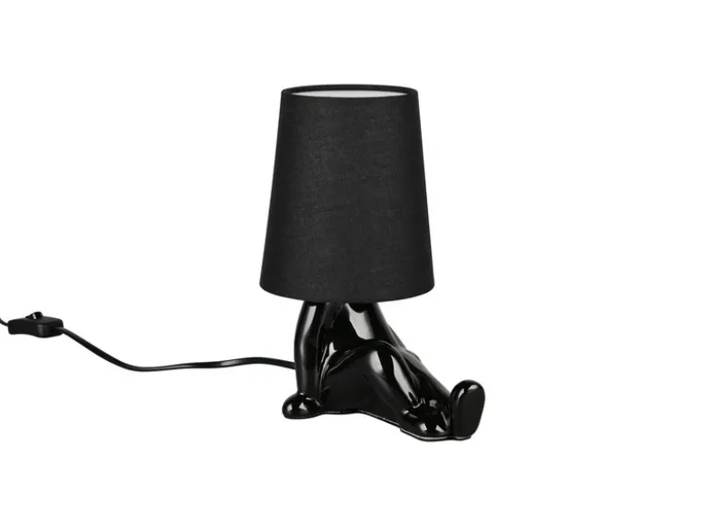 Tischleuchte HUMA Keramik Schwarz mit Stoffschirm, Höhe 24,5cm