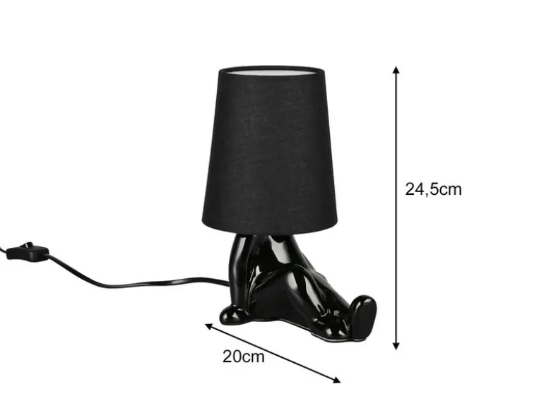 Tischleuchte HUMA Keramik Schwarz mit Stoffschirm, Höhe 24,5cm