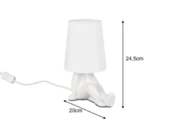 Tischleuchte HUMA Keramik Weiß mit Stoffschirm, Höhe 24,5cm