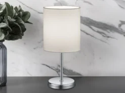 Tischleuchte JERRY 1-flammig Chrom Stoffschirm in Weiß, Höhe 28cm