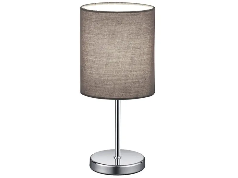 Tischleuchte JERRY 1-flammig Chrom Stoffschirm in Grau, Höhe 28cm