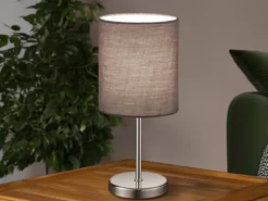 Tischleuchte JERRY 1-flammig Chrom Stoffschirm in Grau, Höhe 28cm