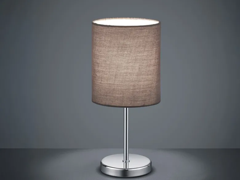 Tischleuchte JERRY 1-flammig Chrom Stoffschirm in Grau, Höhe 28cm