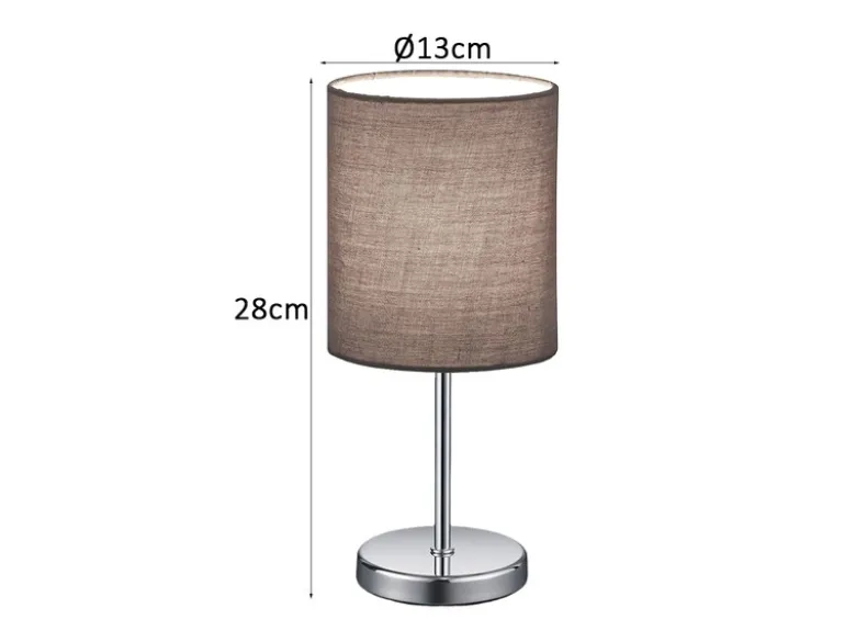 Tischleuchte JERRY 1-flammig Chrom Stoffschirm in Grau, Höhe 28cm