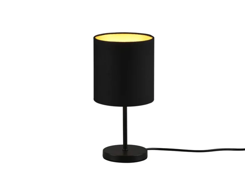 Tischleuchte JERRY 1-flammig Metall Stoffschirm in Schwarz/Gold, Höhe 28cm