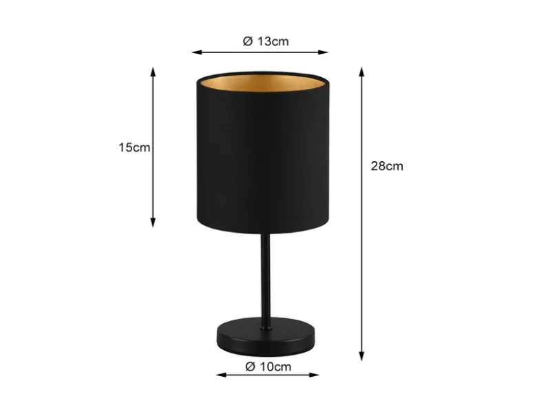 Tischleuchte JERRY 1-flammig Metall Stoffschirm in Schwarz/Gold, Höhe 28cm