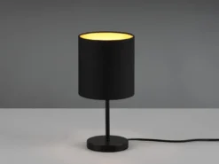 Tischleuchte JERRY 1-flammig Metall Stoffschirm in Schwarz/Gold, Höhe 28cm