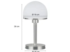Tischleuchte JOOST II Silber Glasschirm Weiß - Touchfunktion, Höhe 39cm