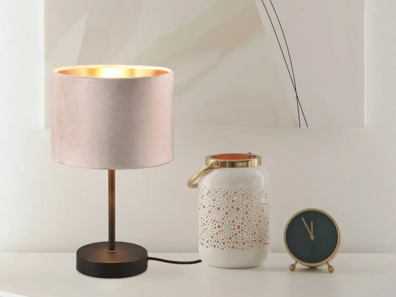 Tischleuchte JULIETA mit Samt Lampenschirm Beige Gold, Höhe 33cm
